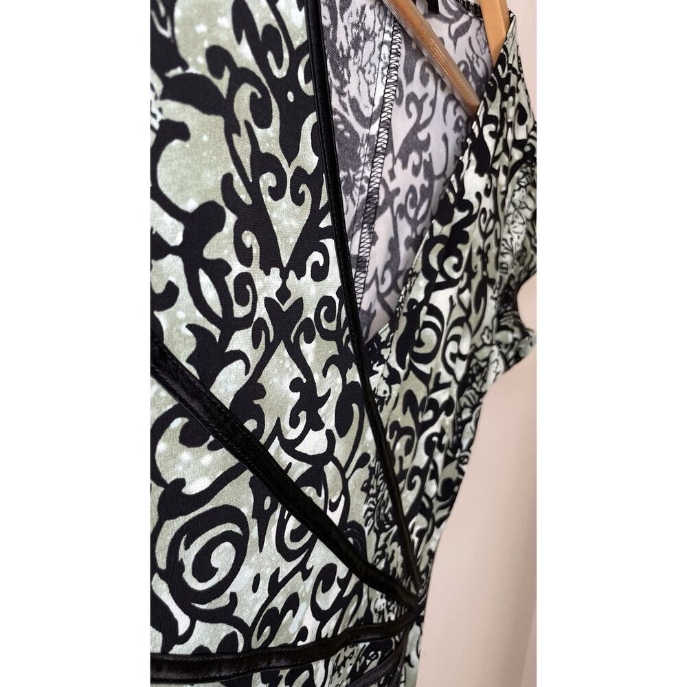 Connected Apparel Paisley Y2K Midi Shift Dress Floral Green Black Women's Size 6 - Picture 6 of 12